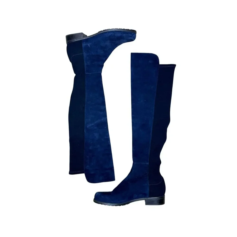 Stuart Weitzman Two Toe Blue 5050 Stretch Suede Over Knee Boots Size Women's 6